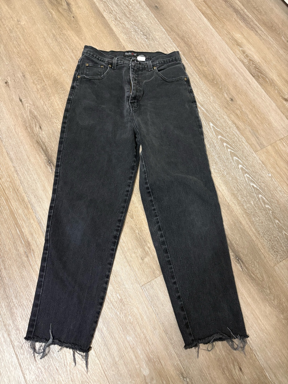 Style & Co Black Washed High Waist Straight Leg Raw Hem Jeans Women Size 14